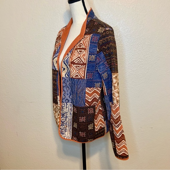 Alfred Dunner Patchwork Print Quilted Jacket Blazer Blue Brown Orange Size 12 - Picture 3 of 14